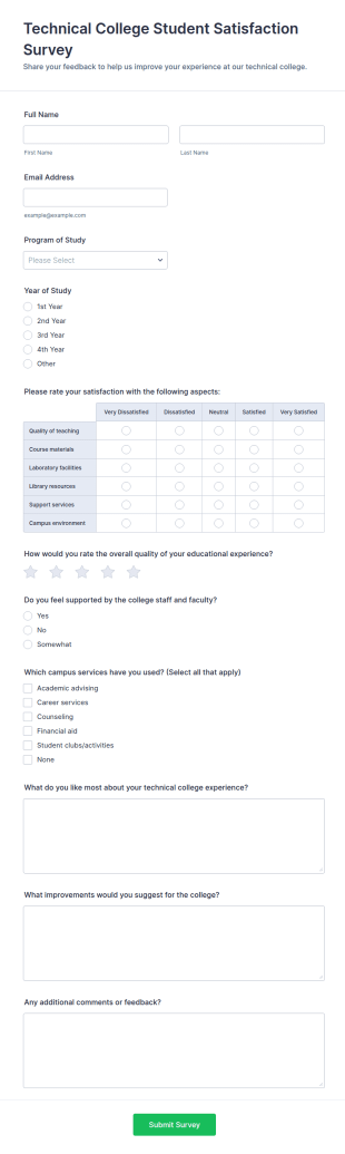 Technical College Student Satisfaction Survey Form Template