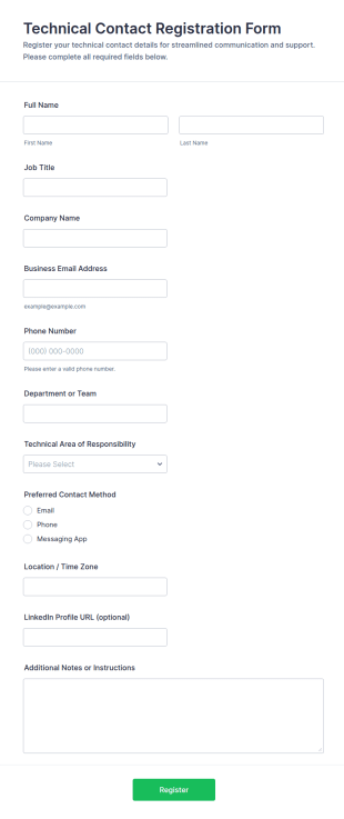 Technical Contact Registration Form Template