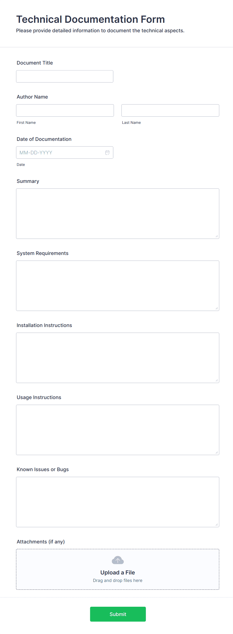 Technical Documentation Form Template | Jotform