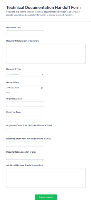 Technical Documentation Handoff Form Template