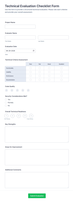 Technical Evaluation Checklist Form Template