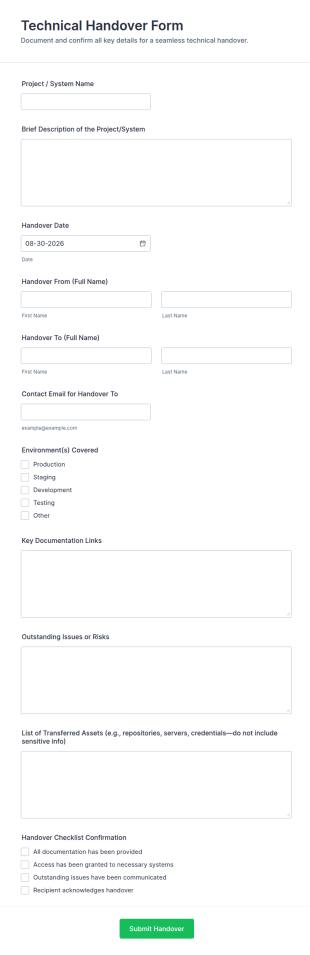Technical Handover Form Template