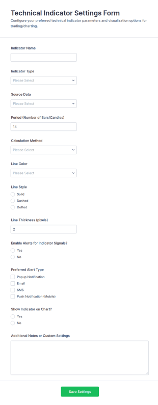 Technical Indicator Settings Form Template