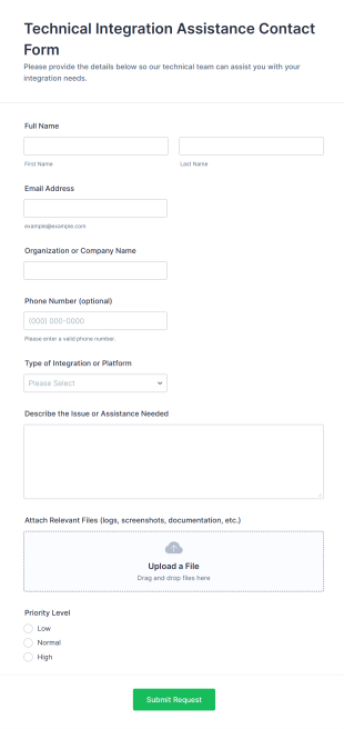 Technical Integration Assistance Contact Form Template