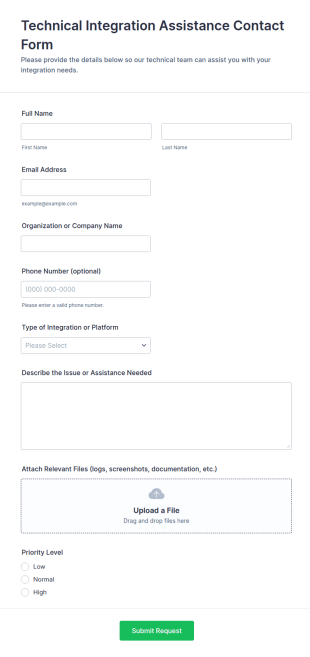 Technical Integration Assistance Contact Form Template