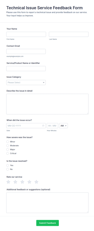 Technical Issue Service Feedback Form Template