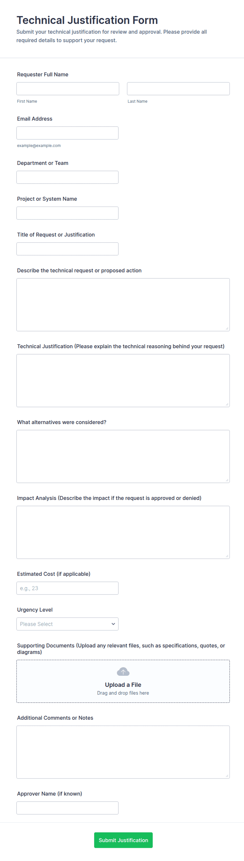 Technical Justification Form Template | Jotform