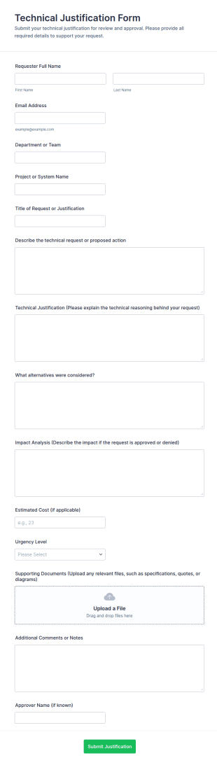 Technical Justification Form Template