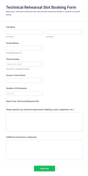 Technical Rehearsal Slot Booking Form Template
