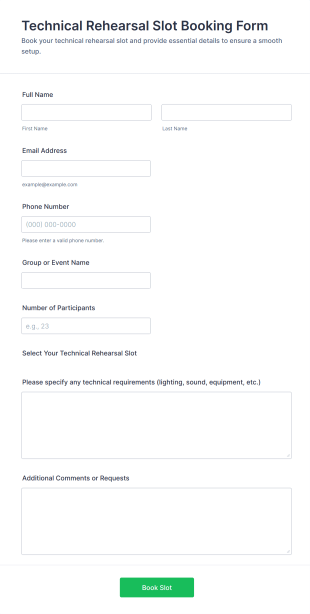 Technical Rehearsal Slot Booking Form Template