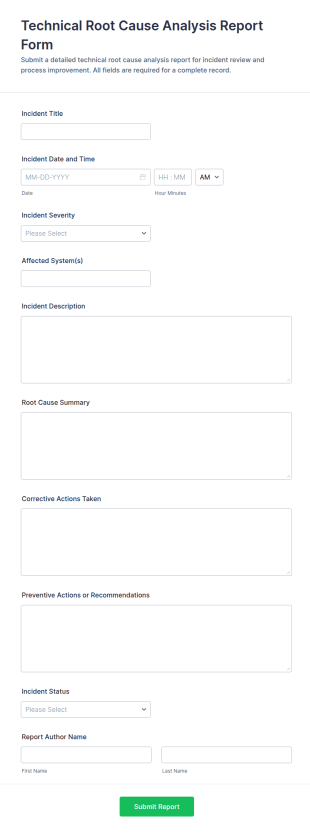 Technical Root Cause Analysis Report Form Template