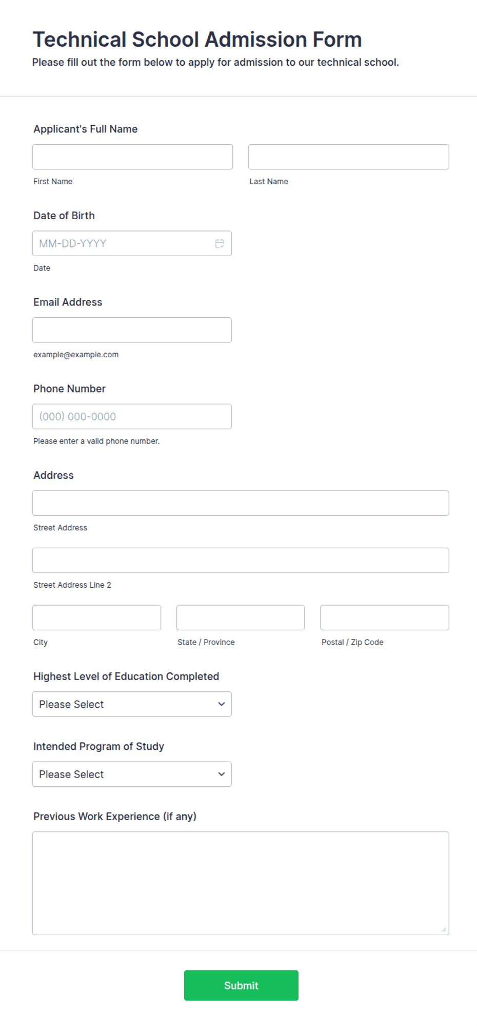 Technical School Admission Form Template | Jotform
