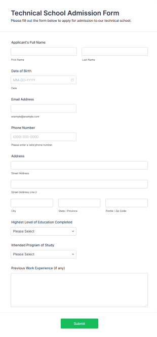 Technical School Admission Form Template