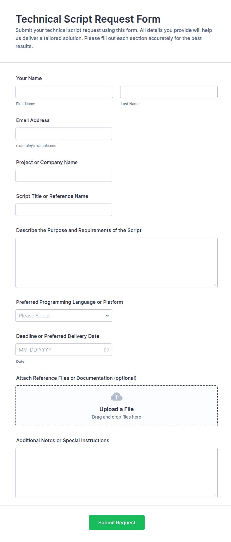 Technical Script Request Form Template | Jotform