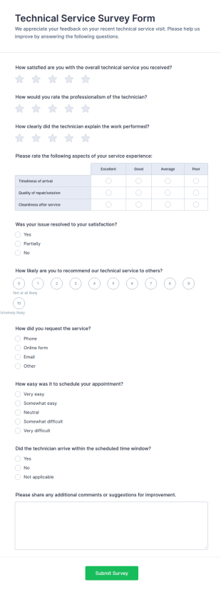 Technical Service Survey Form Template