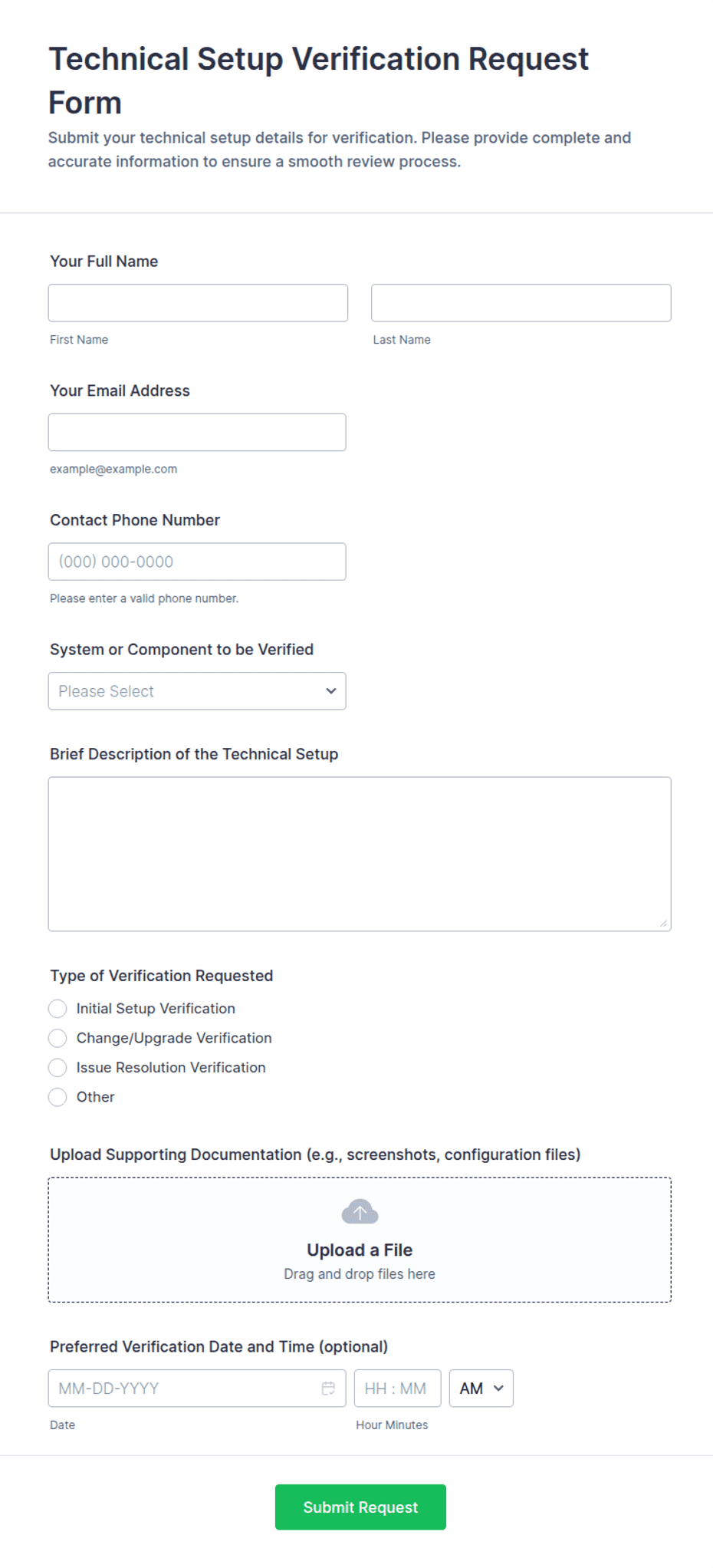 Technical Setup Verification Request Form Template | Jotform