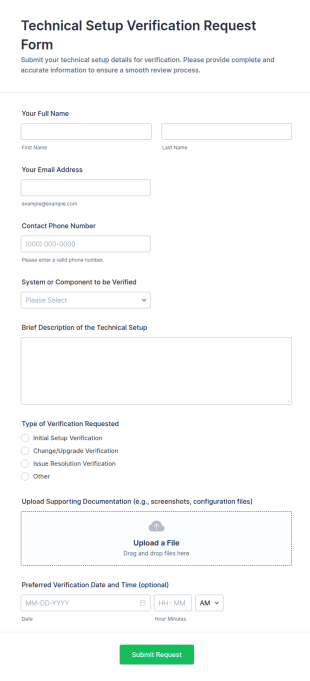 Technical Setup Verification Request Form Template