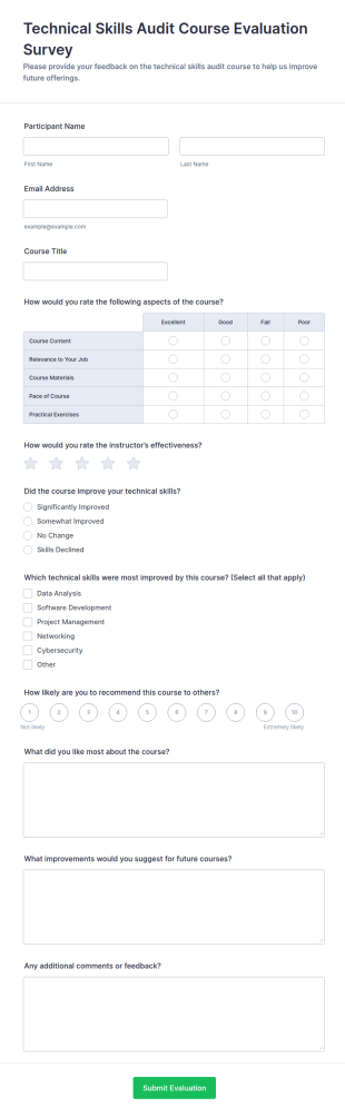 Technical Skills Audit Course Evaluation Survey Form Template