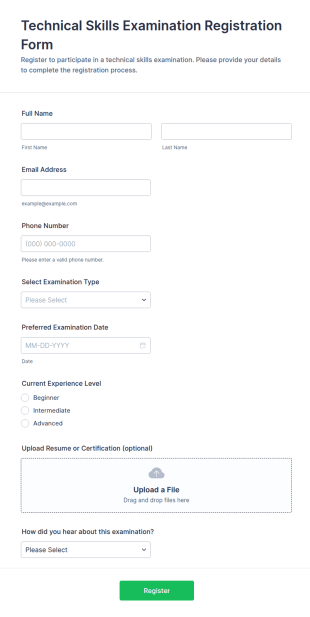 Technical Skills Examination Registration Form Template