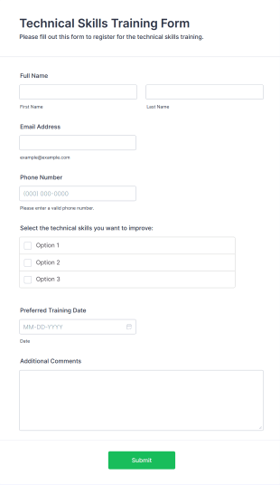 Technical Skills Training Form Form Template