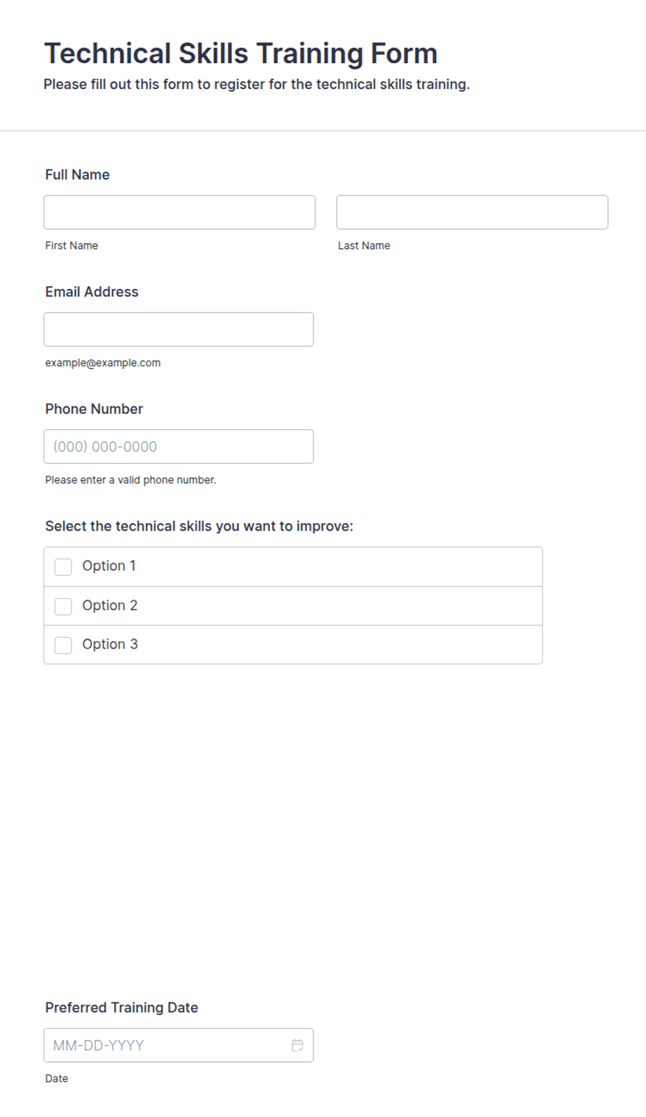 Technical Training Lesson Development Form Technical Skills Training Form Template | Jotform