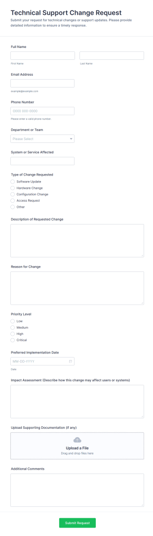 Technical Support Change Request Form Template