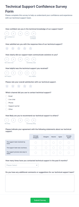 Technical Support Confidence Survey Form Template