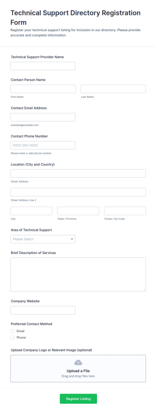 Technical Support Directory Registration Form Template