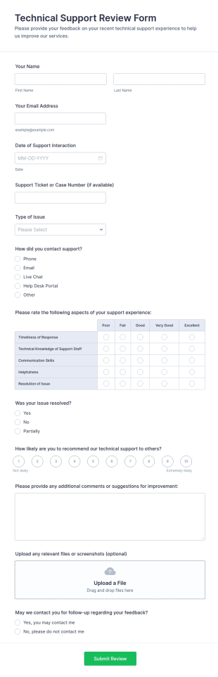 Technical Support Review Form Template