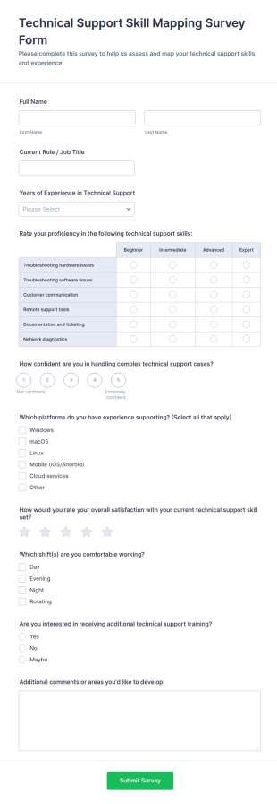 Technical Support Skill Mapping Survey Form Template
