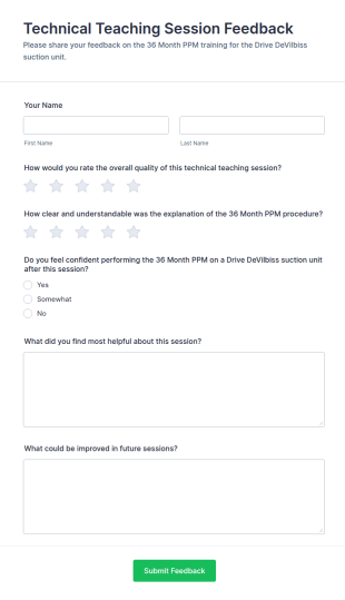 Technical Teaching Session Feedback Form Template