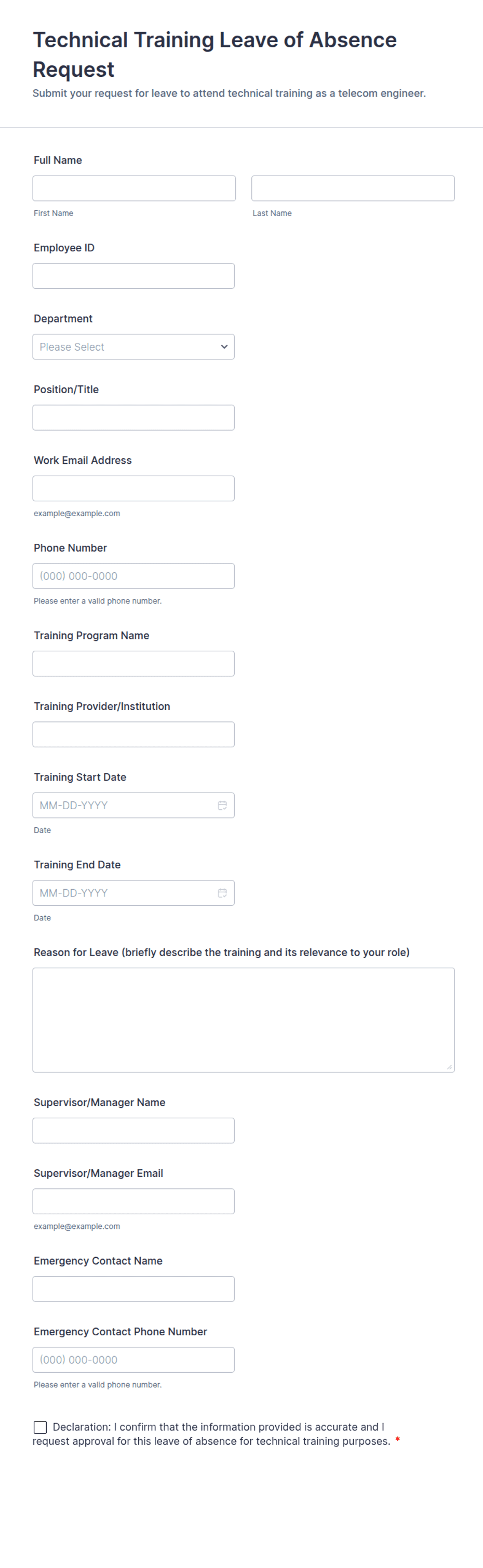 Technical Training Leave of Absence Request Form Template | Jotform