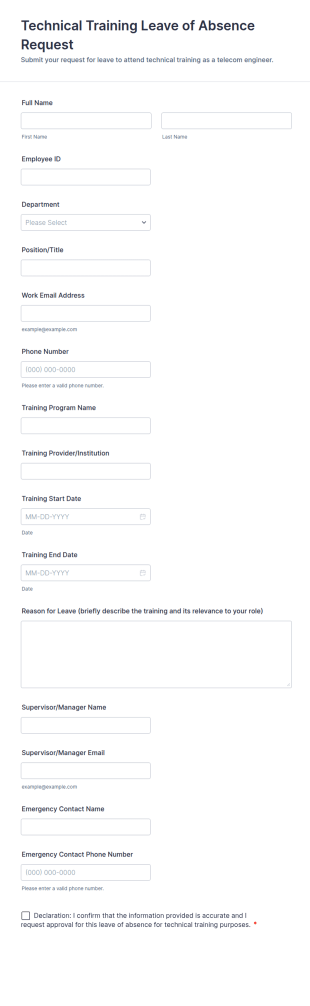 Technical Training Leave Of Absence Request Form Template