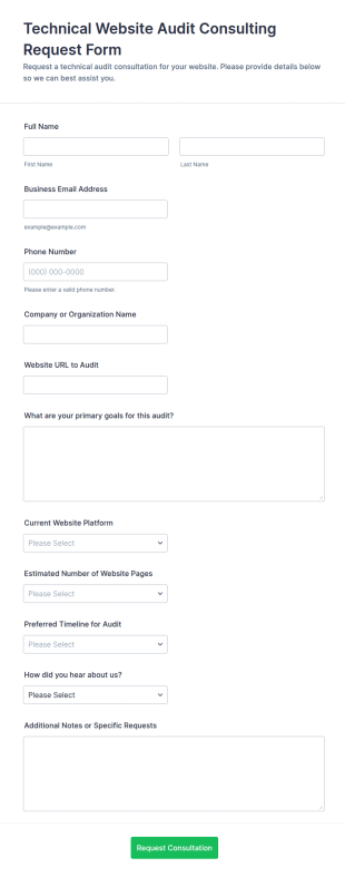 Technical Website Audit Consulting Request Form Template