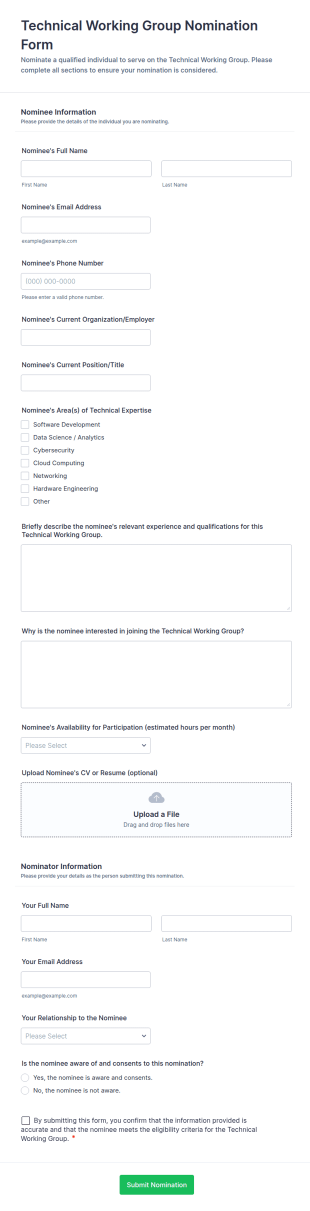 Technical Working Group Nomination Form Template