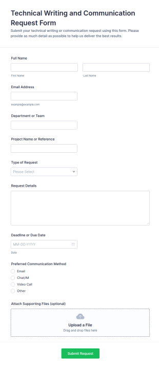 Technical Writing And Communication Request Form Template