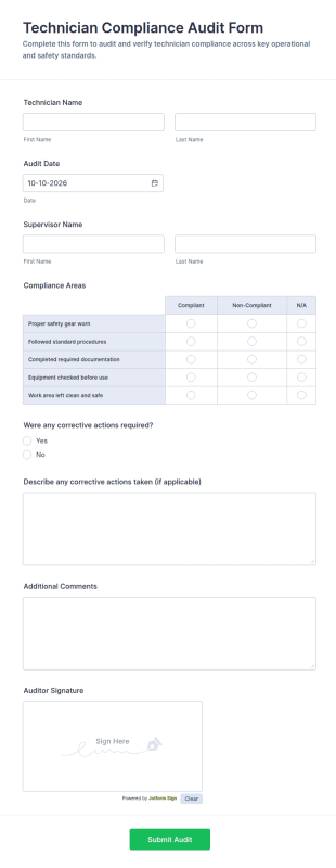 Technician Compliance Audit Form Template