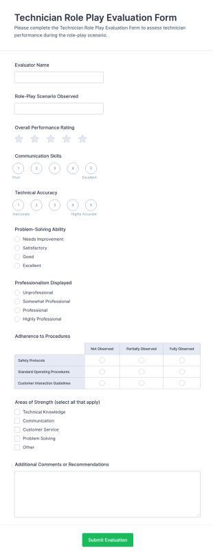 Technician Role Play Evaluation Form Template