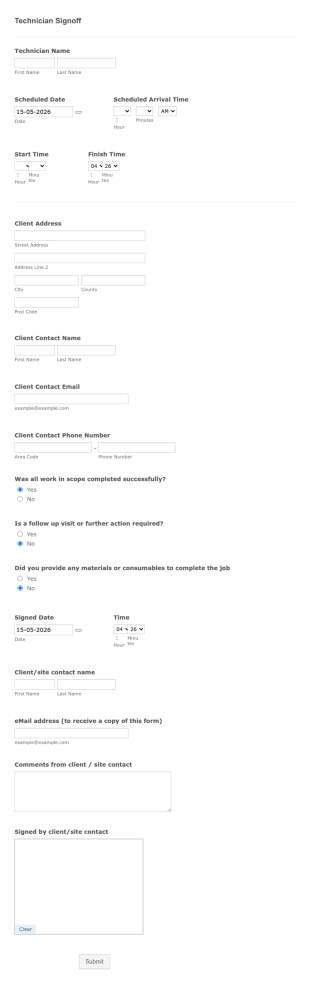 Technician Signoff Form Template