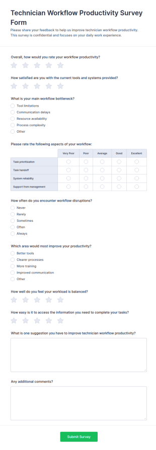 Technician Workflow Productivity Survey Form Template