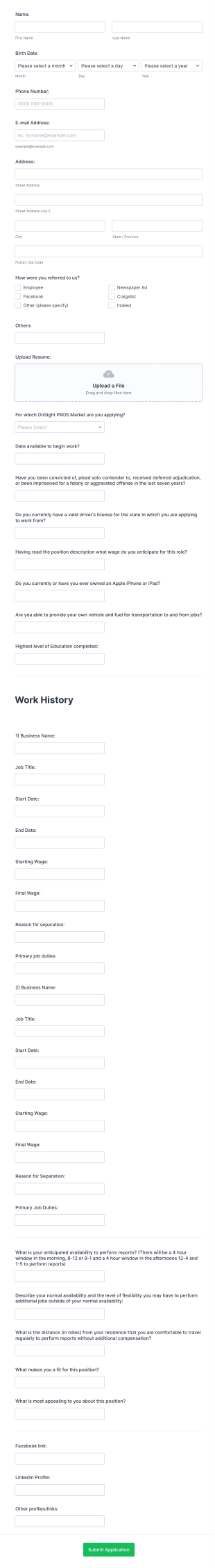 Technician Job Application Form Template