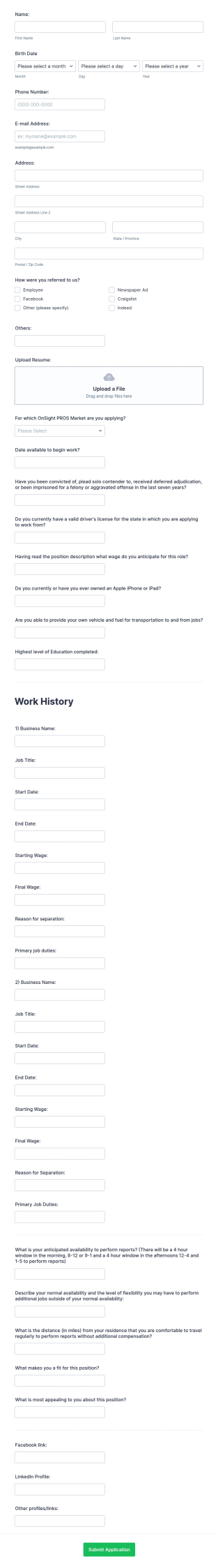 Technician Job Application Form Template