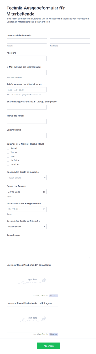 Technik Ausgabeformular Für Mitarbeitende
