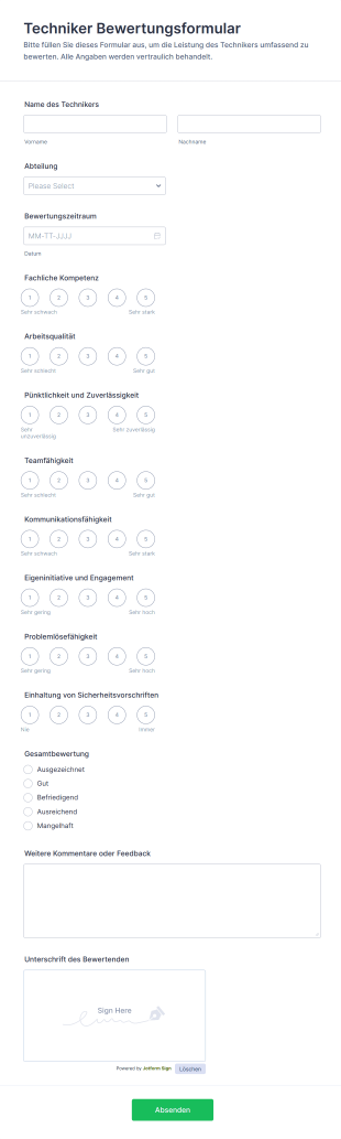 Techniker Bewertungsformular