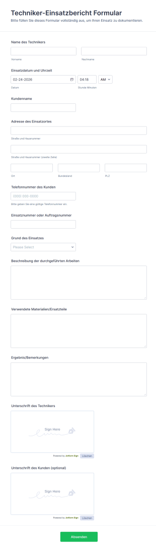 Techniker Einsatzbericht Formular