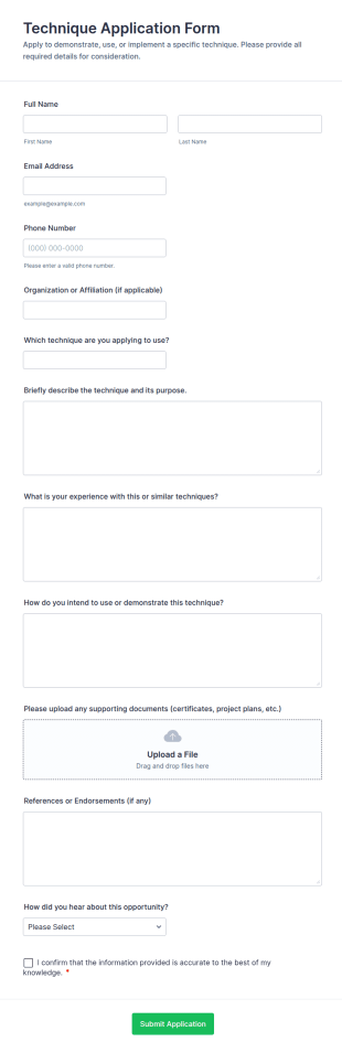 Technique Application Form Template