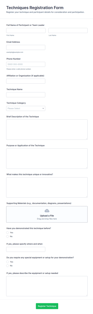 Techniques Registration Form Template