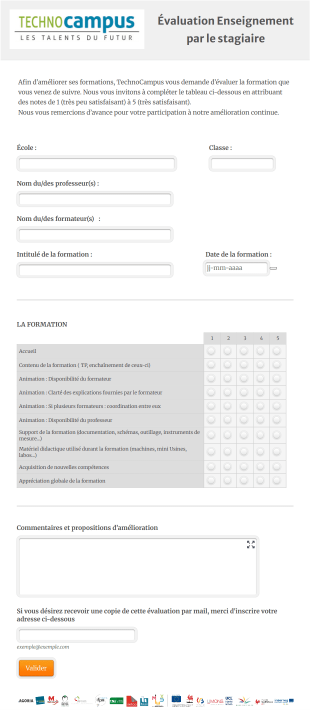TechnoCampus Enseignement Evaluation Enseignement Par Le Stagiaire Form Template
