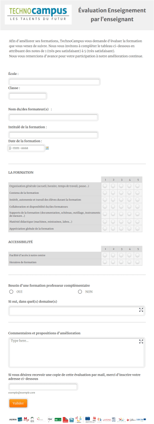 TechnoCampus / Enseignement / Evaluation Enseignement Par L’enseignant Form Template