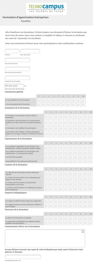 TechnoCampus | Entreprises | Formulaire D’appréciation Du TRAVAILLEUR Cadre